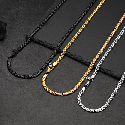 Flat Box Link Chain & Black Enamel Cross Layered Necklaces Set for