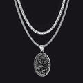 Flat Box Chain & St. Michael Layered Necklaces Set for