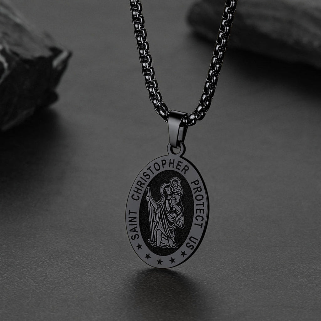 Oval Christian Saint Christopher Protection Medal Necklace for