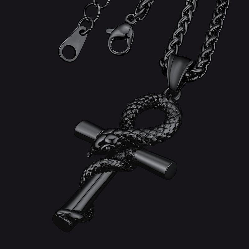 Snake Ankh Cross Necklace Egyptian Pendant for