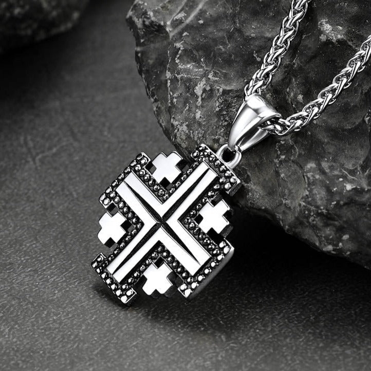 Religious Jerusalem Cross Necklace Stainless Steel