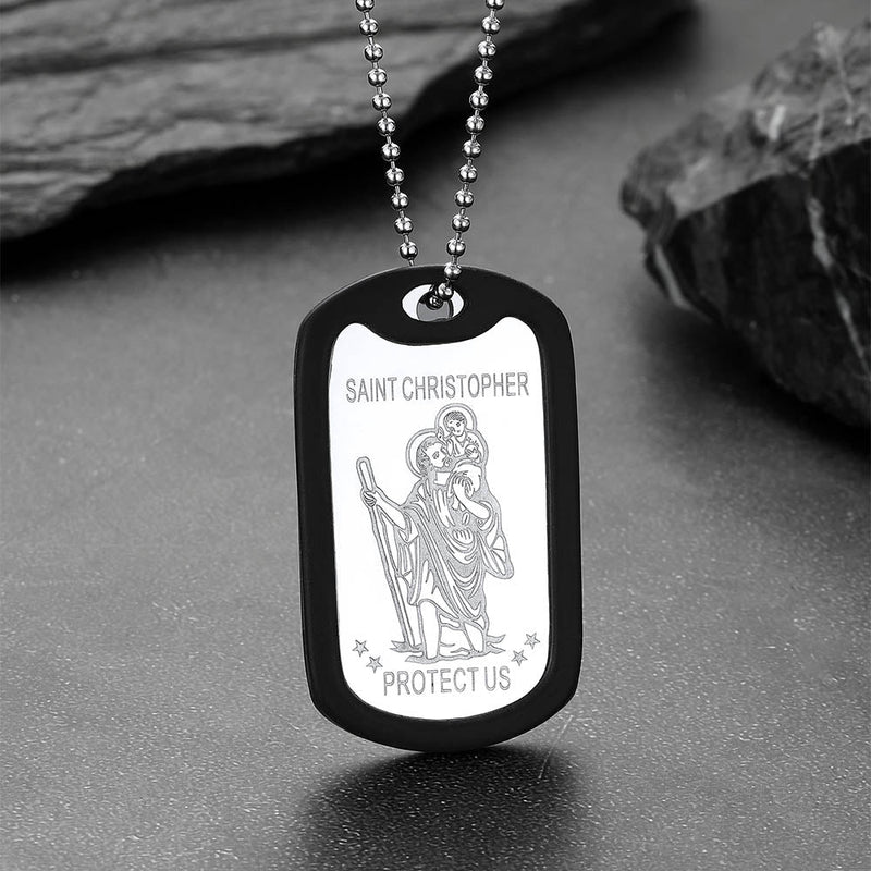 Custom Engraved Saint Christopher Dog Tag Necklace for