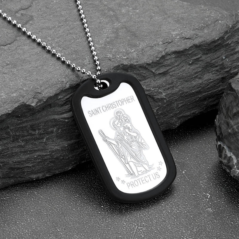 Custom Engraved Saint Christopher Dog Tag Necklace for