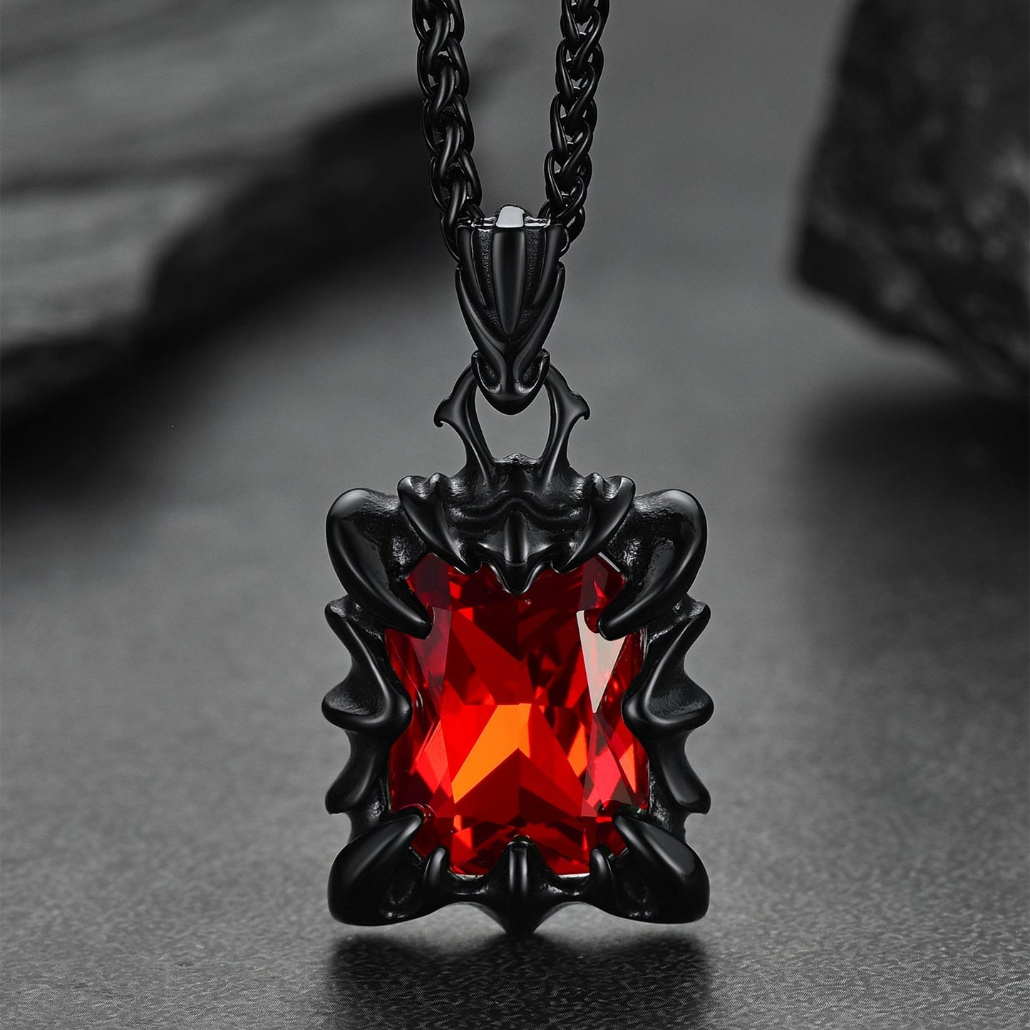 Gothic Crystal Ruby Dragon Claw Necklace for