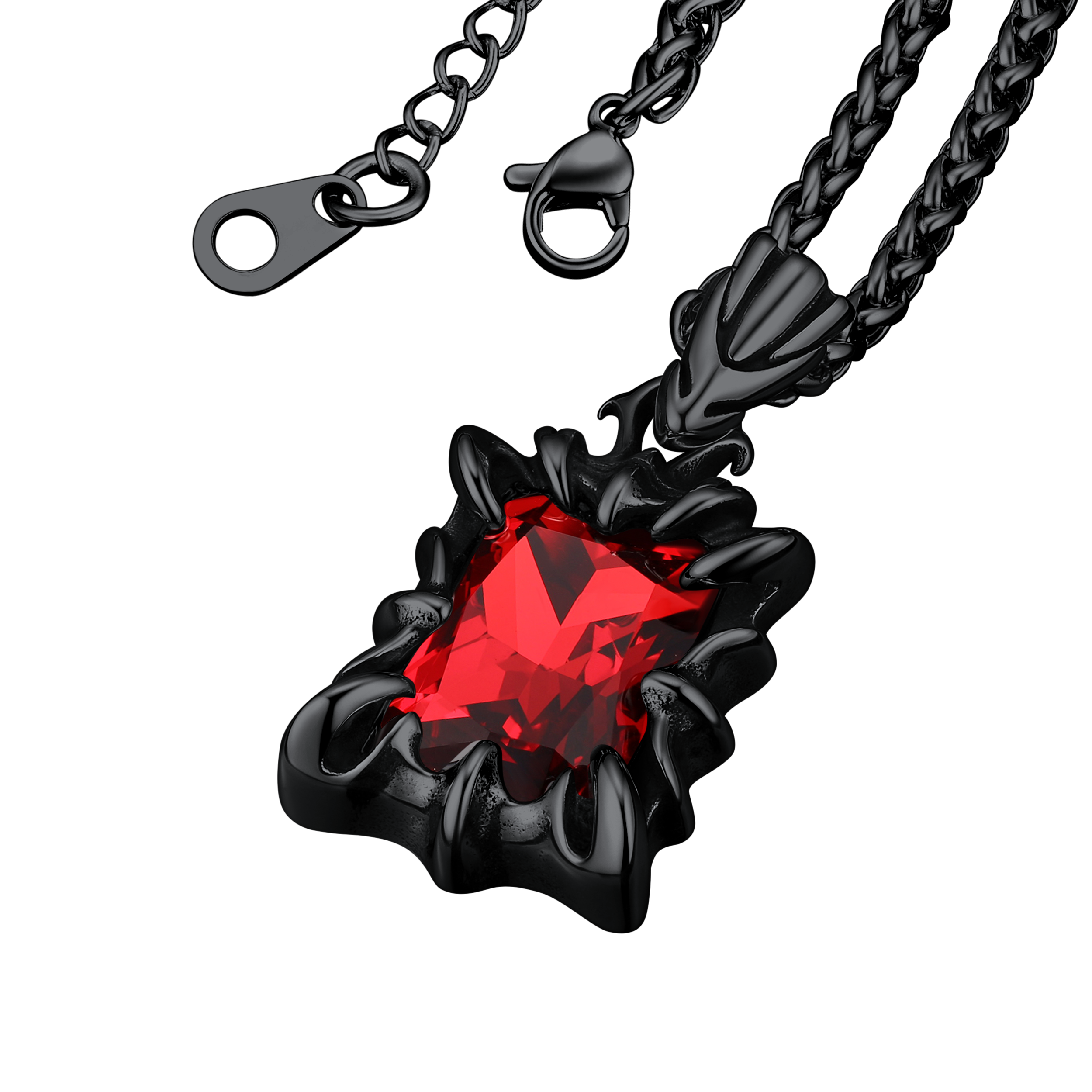Gothic Crystal Ruby Dragon Claw Necklace for