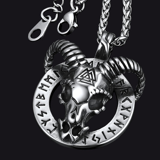 Baphomet Satanic Goat Necklace With Viking Runes for