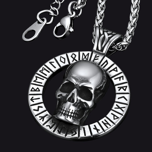 Flash Viking Runes Skull Necklace for