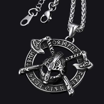 Flash Viking Axe Helmet Pendant Necklace for With Runes