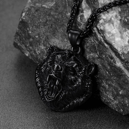 Wild Roaring Bear Head Pendant Necklace for