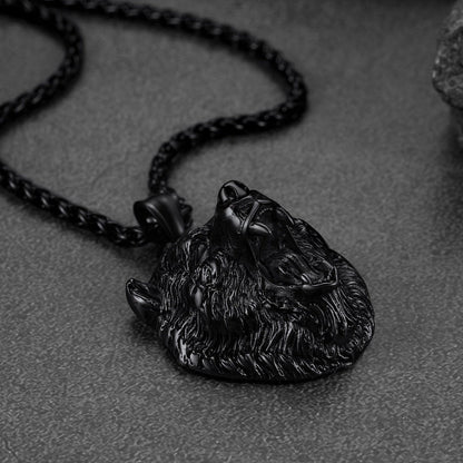 Wild Roaring Bear Head Pendant Necklace for