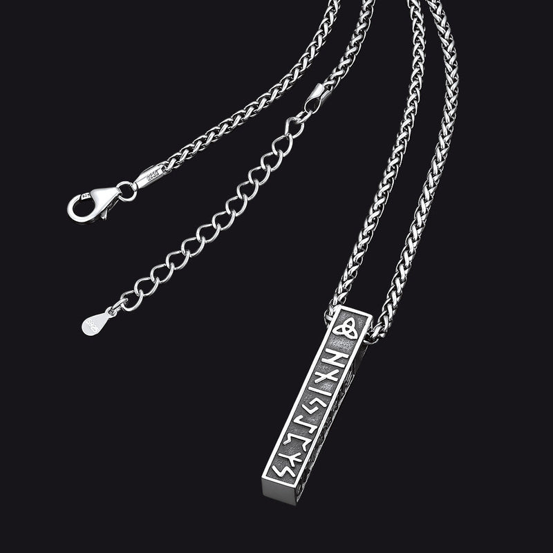 Engraved Viking Runes Bar Necklace Pendant Jewelry for