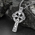 Irish Celtic Cross Pendant Necklace With Viking Runes for