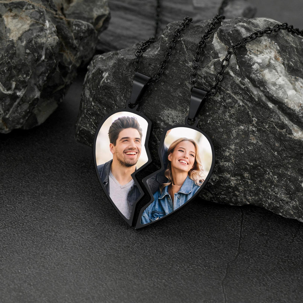 Couple Customized Picture Heart Puzzle Matching Necklace, Gift for Friends & Mom