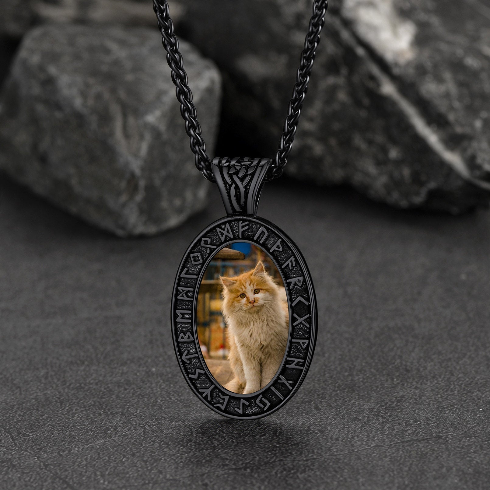 Customized Engraved Picture Necklace With Viking Runes for