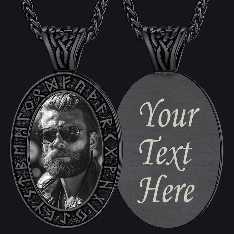Customized Engraved Picture Necklace With Viking Runes for