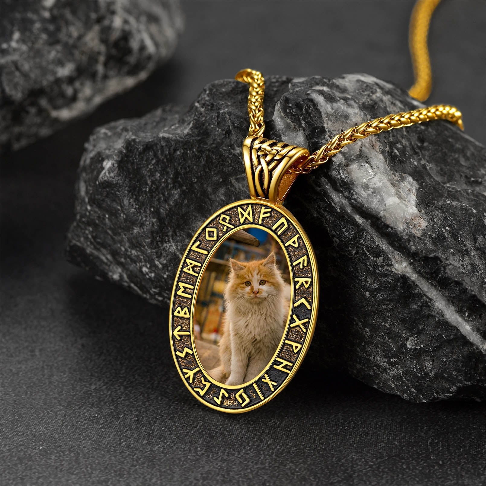 Customized Engraved Picture Necklace With Viking Runes for