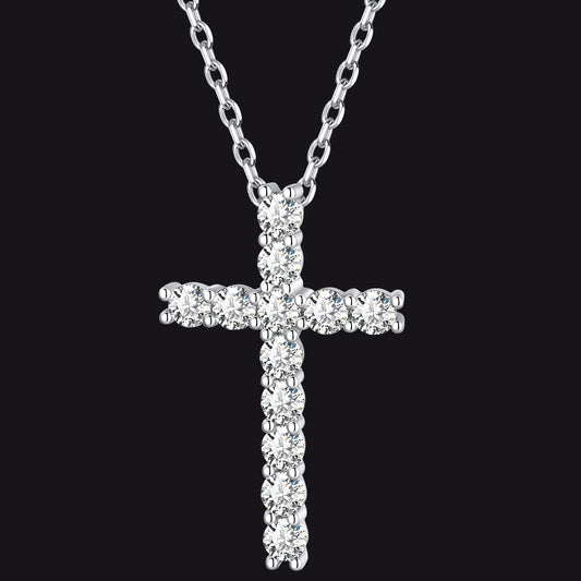 Sterling Silver Diamond Cross Necklace Crucifix Pendant Necklace for