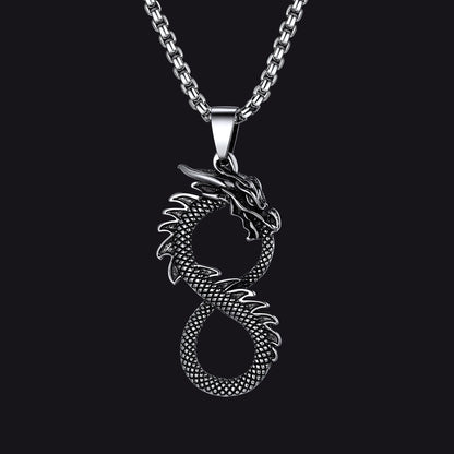 Punk Infinity Dragon Pendant Necklace for
