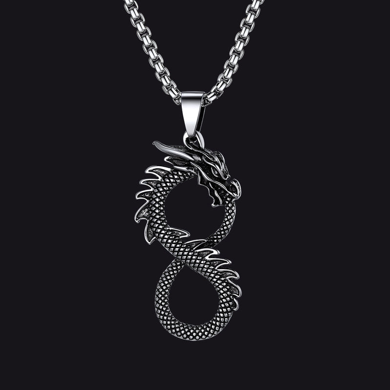 Punk Infinity Dragon Pendant Necklace for