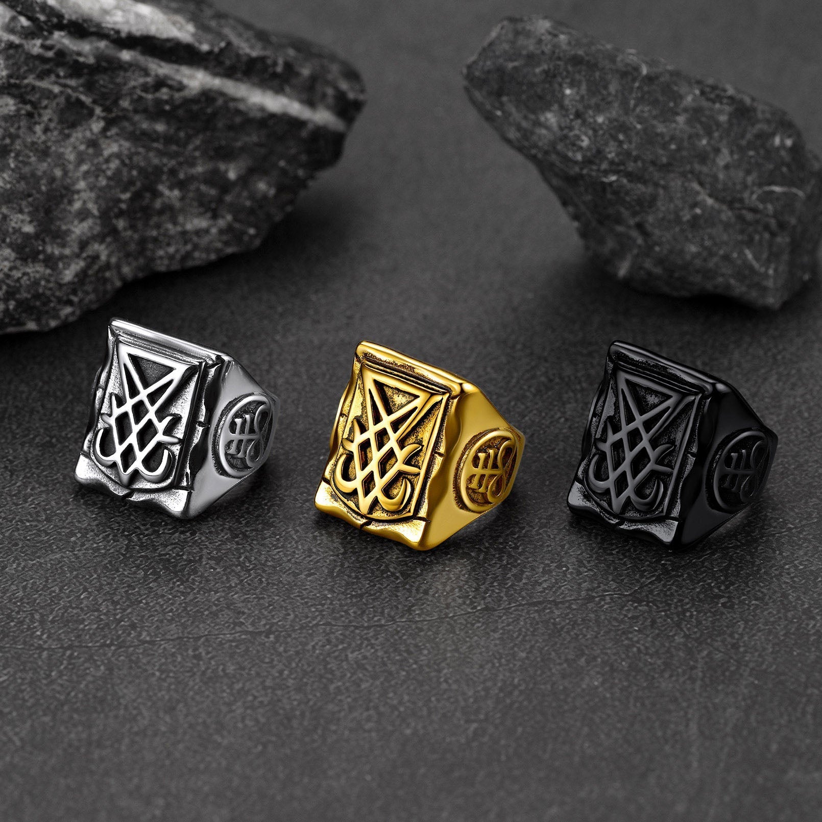 Satanic Lucifer Stainless Steel Signet Ring for