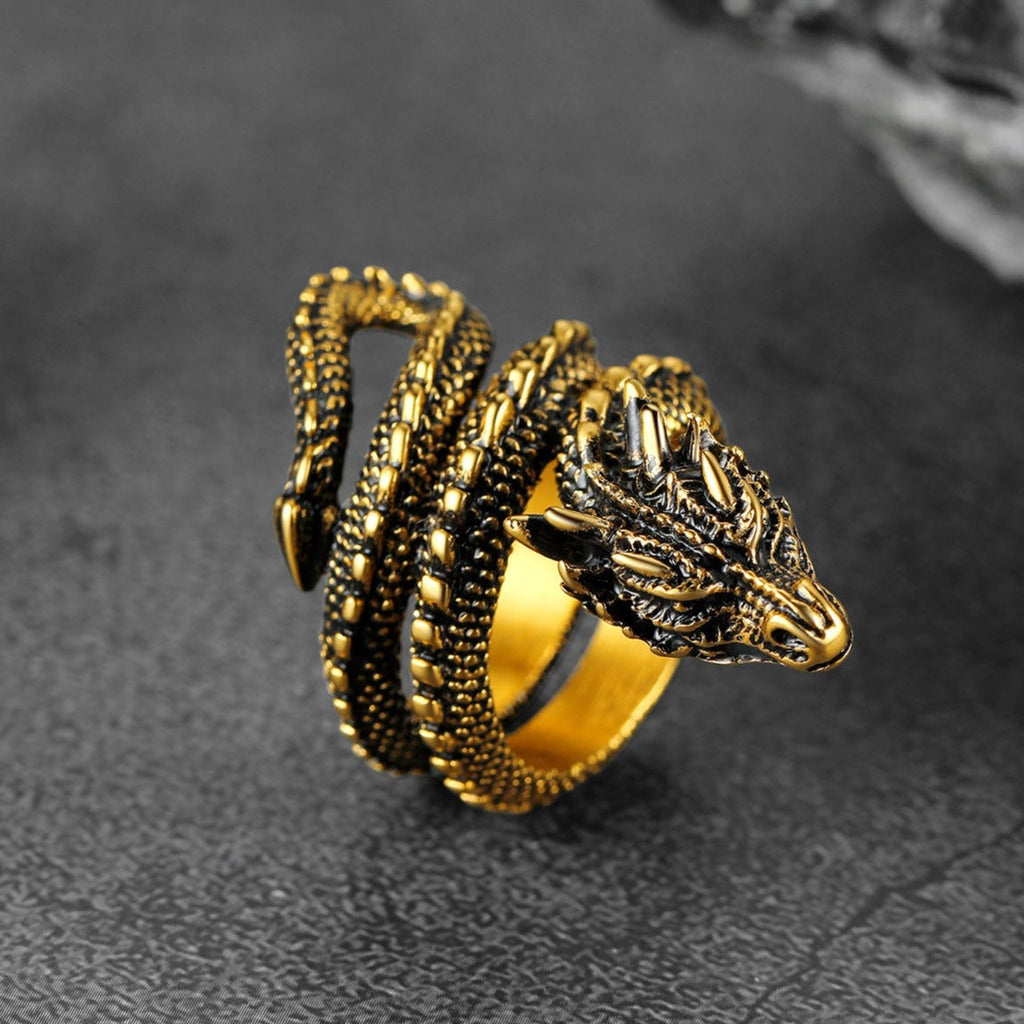 Punk Coiled Dragon Stainless Steel Ring for