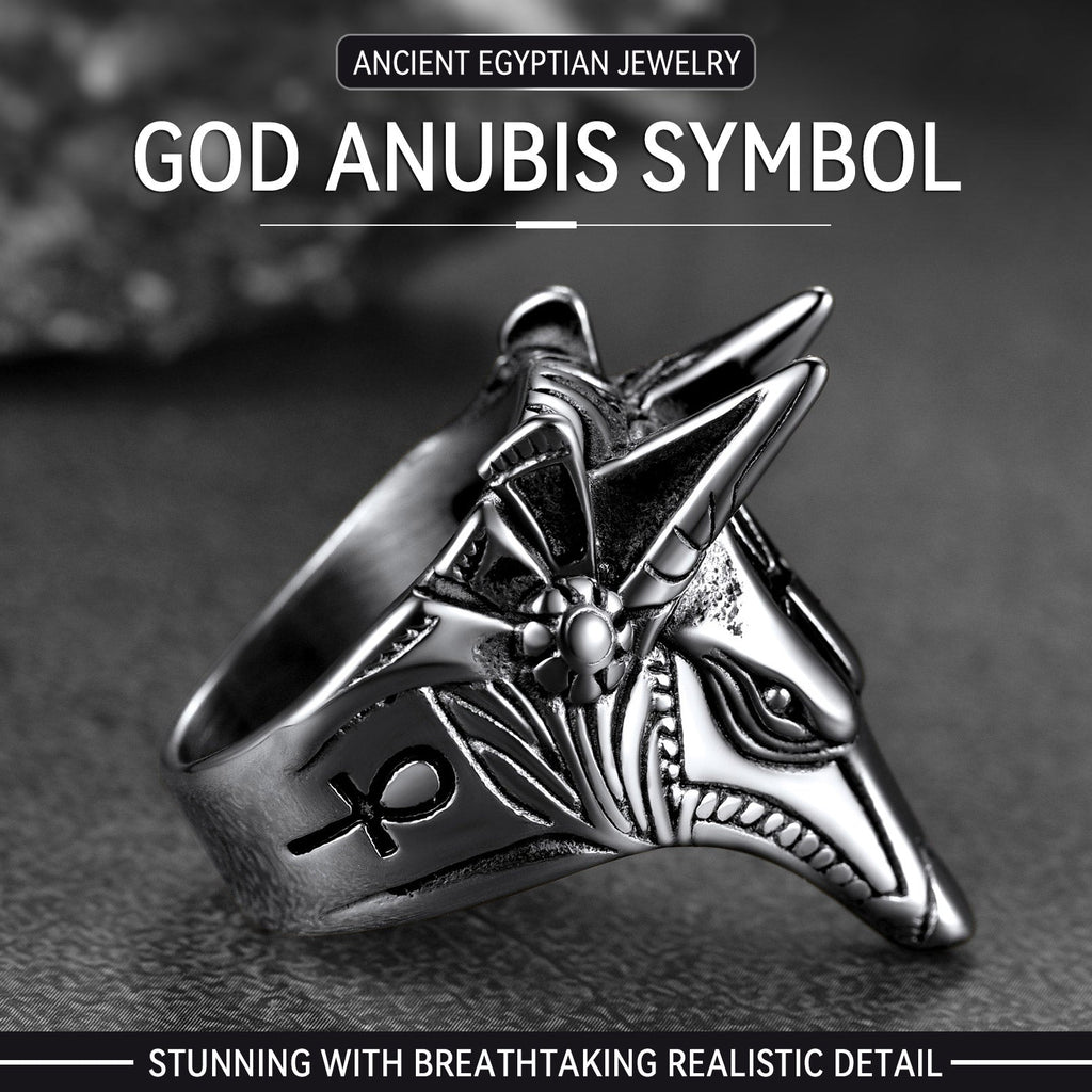 Ancient Egyptian Anubis Ring With Ankh Cross for