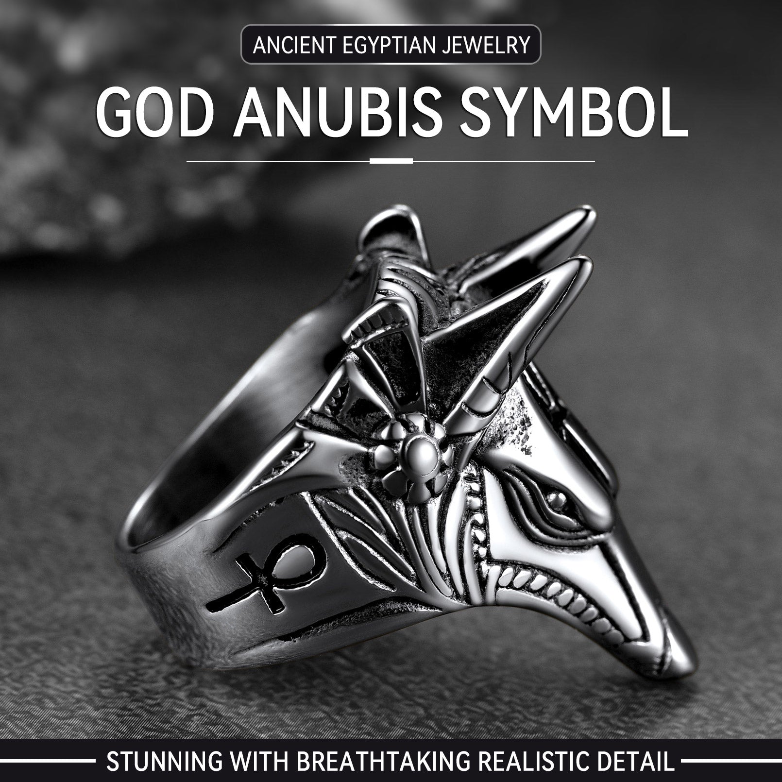 Ancient Egyptian Anubis Ring With Ankh Cross for