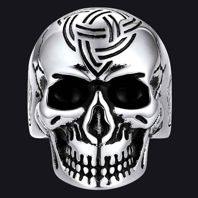 Gothic Skull Ring for With Viking Celtic Triquetra