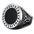 Black Onyx Signet Ring With Viking Runes for