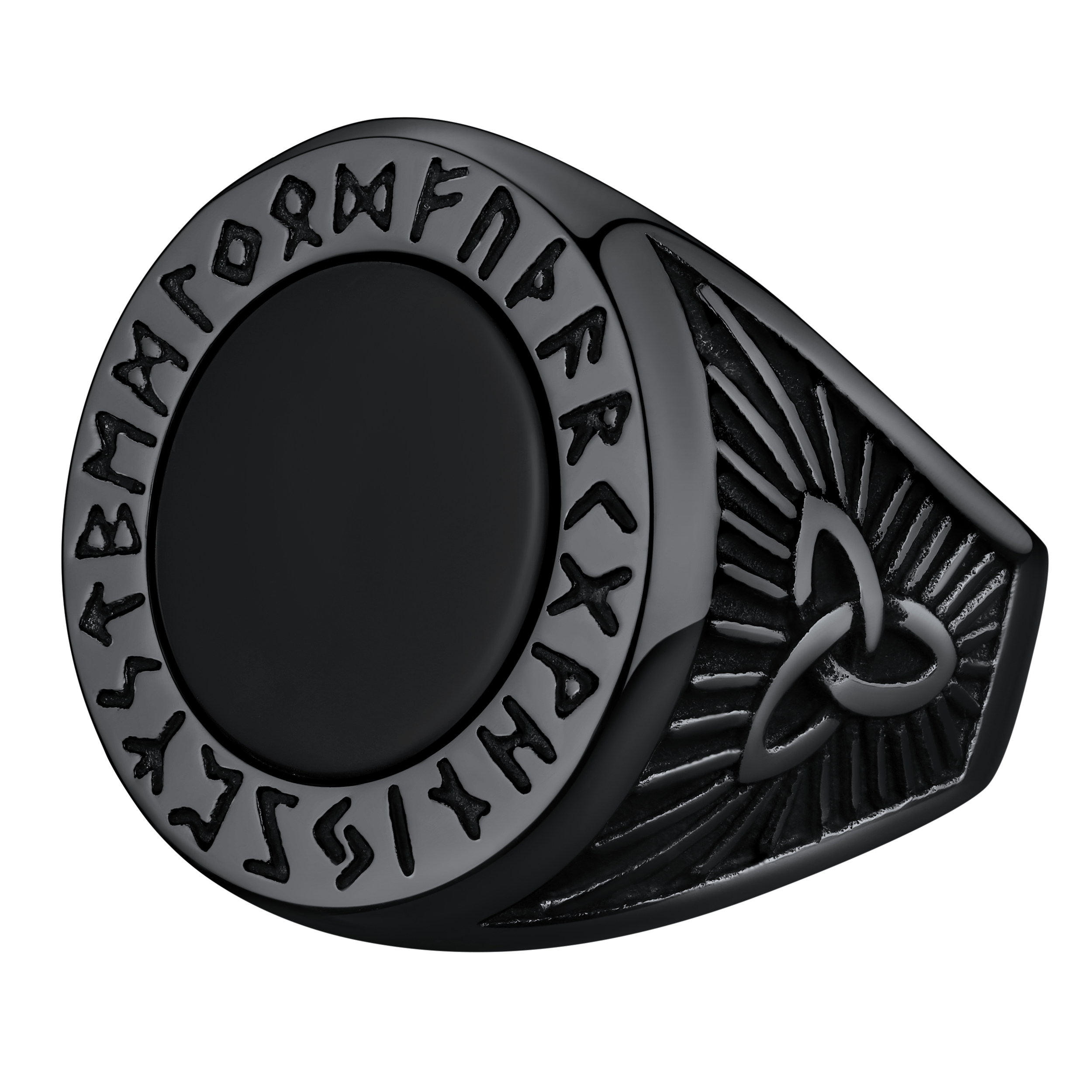 Black Onyx Signet Ring With Viking Runes for