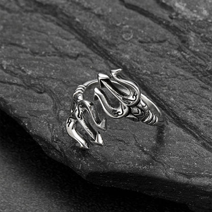 Greek Poseidon Trident Ring Adjustable Open Ring for