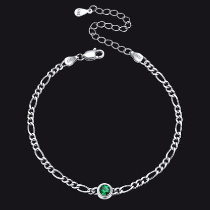 Sterling Silver 3mm Thin Chain Birthstone Bracelets for
