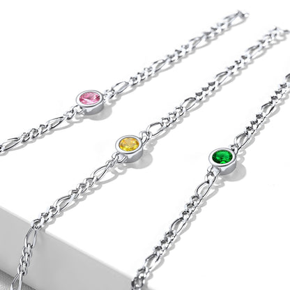 Sterling Silver 3mm Thin Chain Birthstone Bracelets for