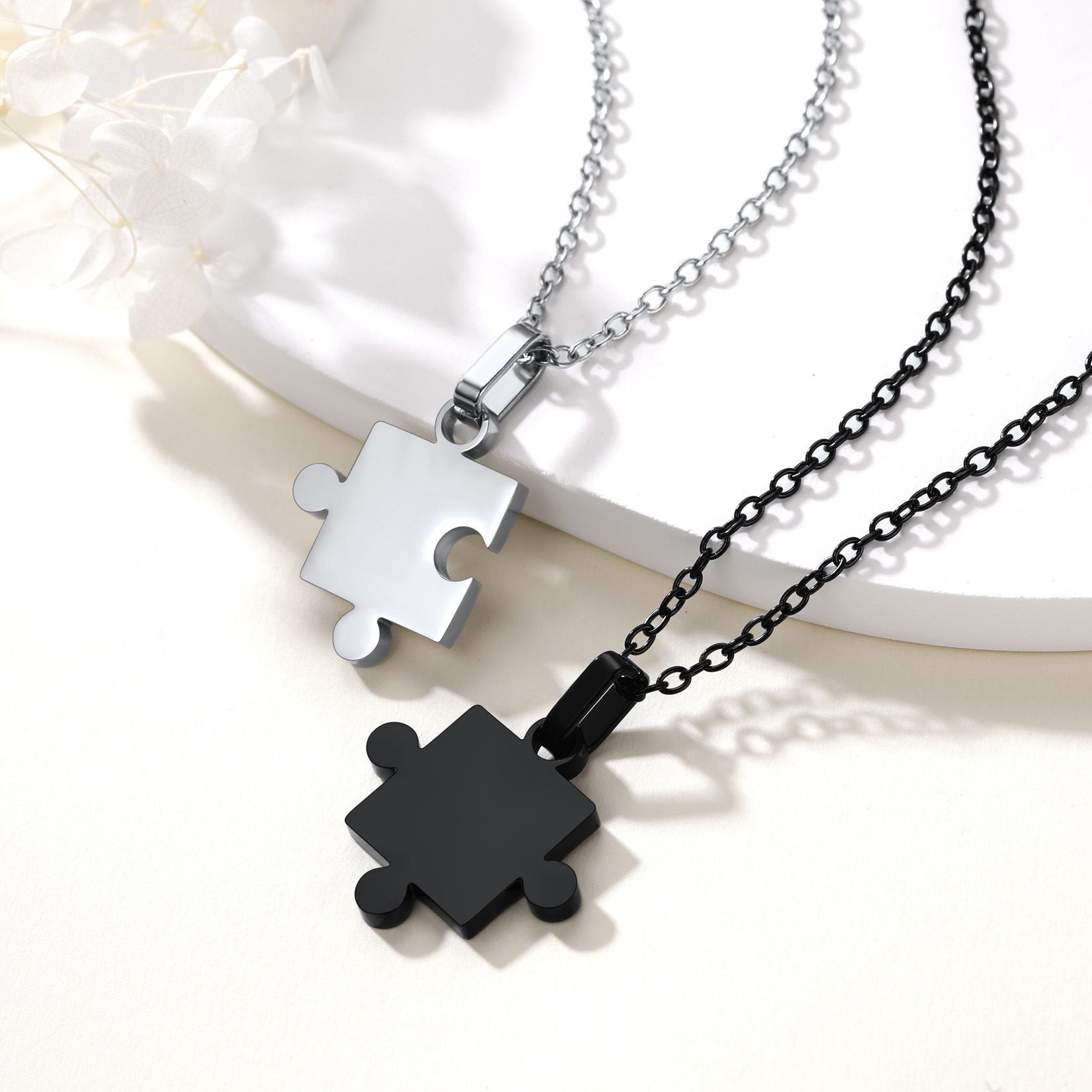 Custom Puzzle Matching Necklaces for Couple Mom Daughter 2pcs
