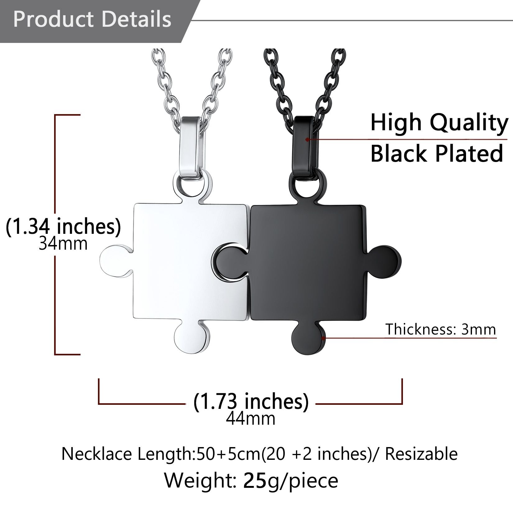 Custom Puzzle Matching Necklaces for Couple Mom Daughter 2pcs