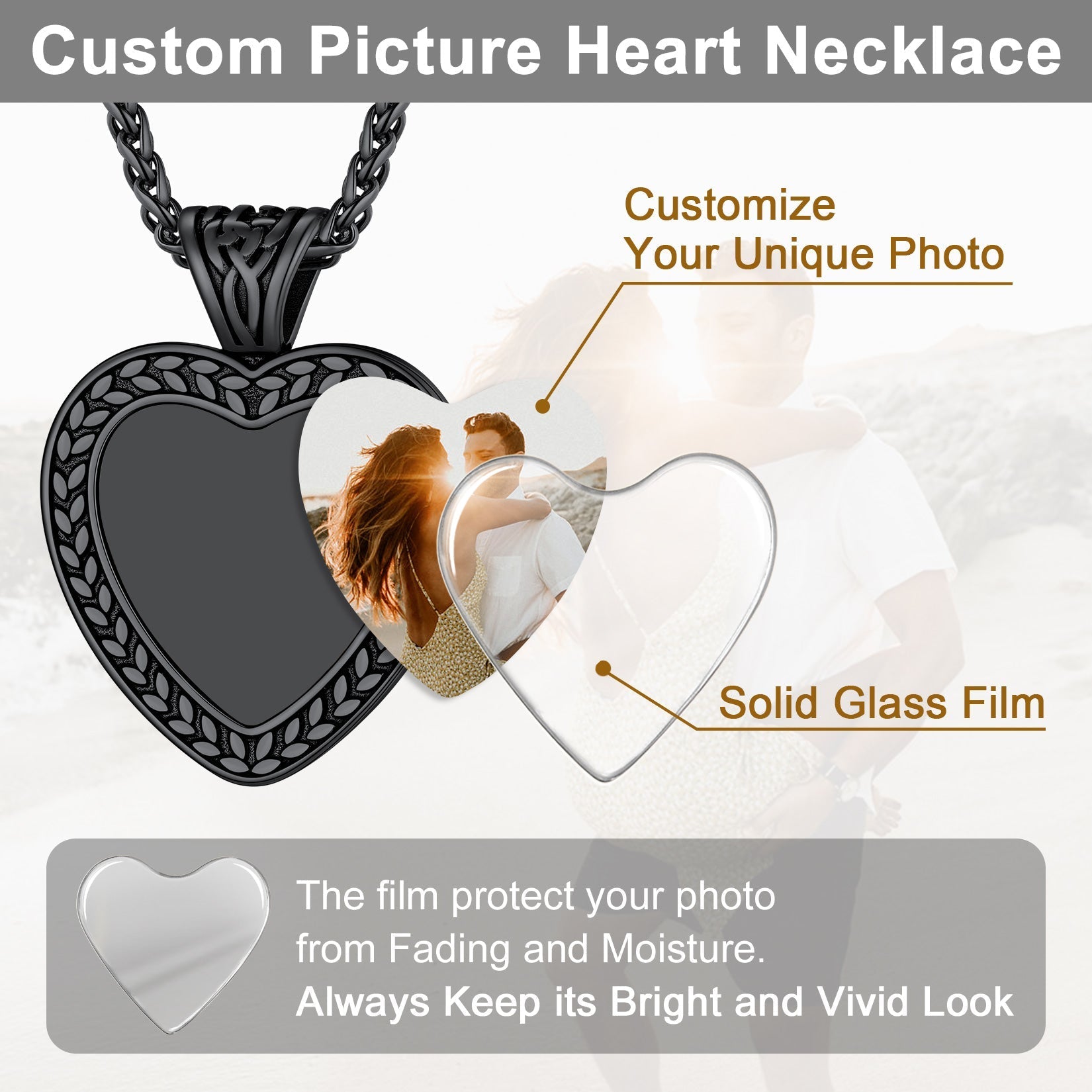 Customized Heart Photo Pendant Memorial Necklace for