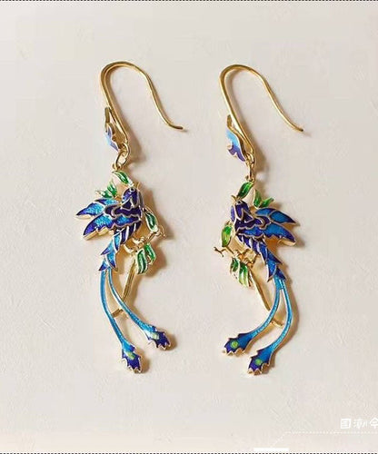 Unique Blue Sterling Silver Overgild Cloisonne Drop Earrings Tw1025
