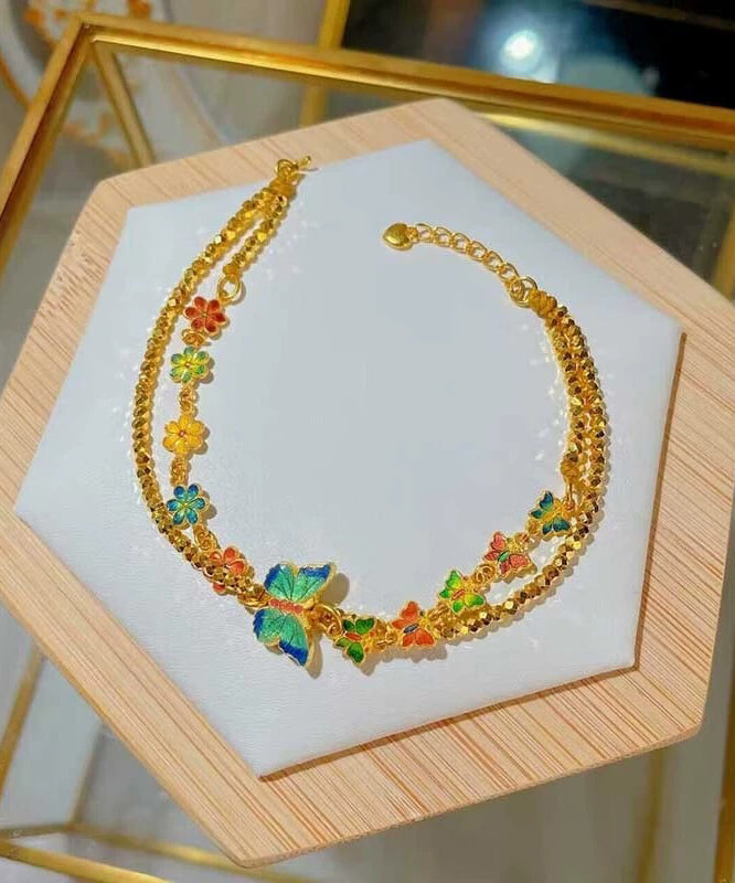 Unique Gold Ancient Gold Enamel Butterfly Chain Bracelet