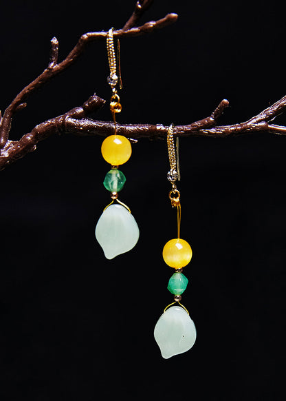 Unique Naturally Jade and Beeswax Drop Earrings