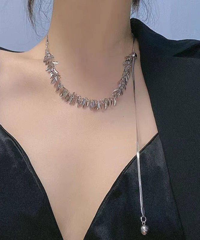 Unique Silk Stainless Steel Sequins Ear of Wheat Tassel Pendant Necklace