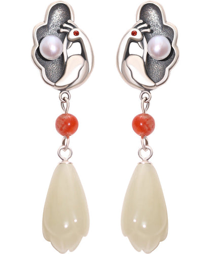 Unique Silk Sterling Silver Jade Agate Drop Earrings