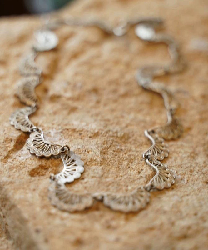 Unique Silk Sterling Silver Lace Patchwork Hollow Out Necklace Qj054