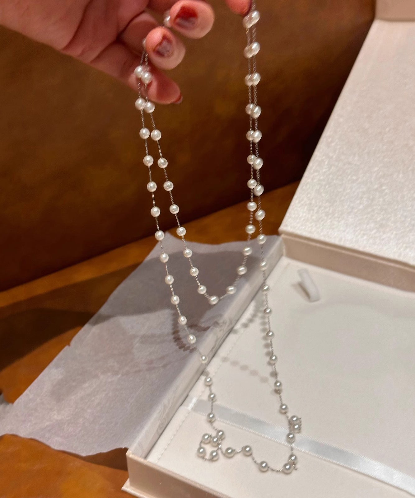 Unique Silk Sterling Silver Pearl Crystal Gratuated Bead Necklace Yr012