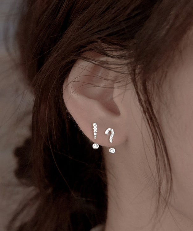 Unique Silk Sterling Silver Zircon Asymmetric Stud Earrings Gh1032