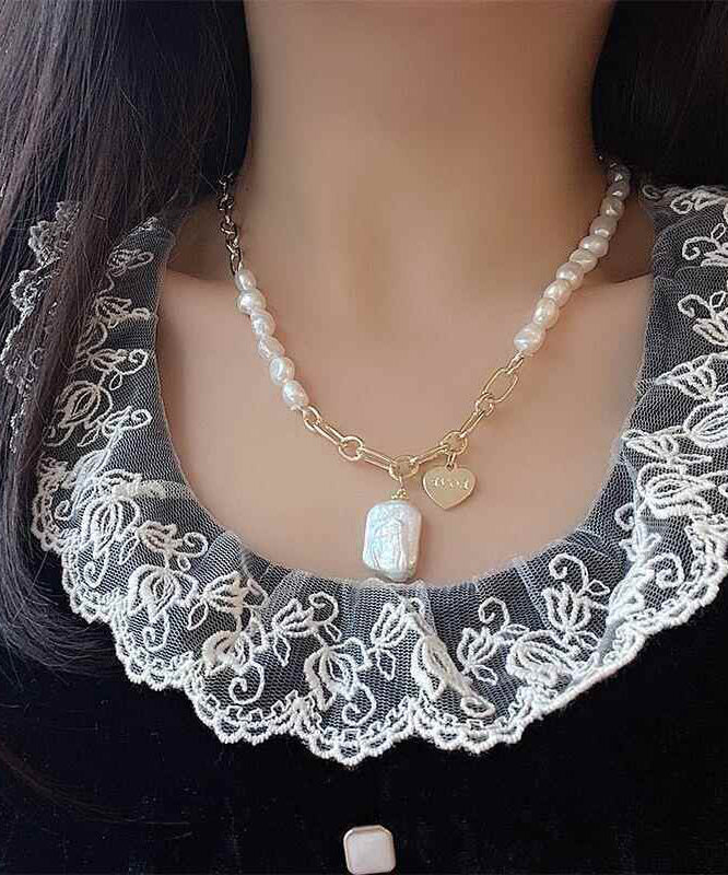 Pendant Overgild White Unique Necklace Pearl Copper Asymmetrical