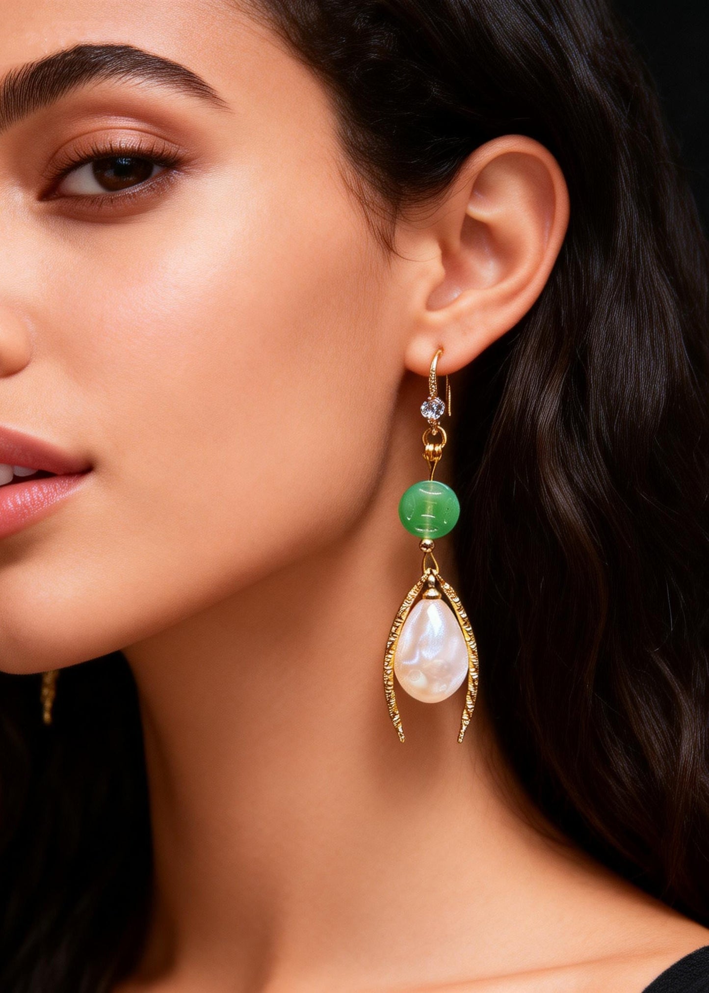 Unique White Pearl Water Droplet Fine Jade Drop Earrings
