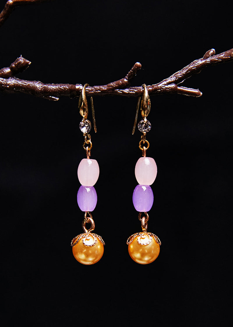 Unique Yellow Pearl Naturally Gem Stone Drop Earrings