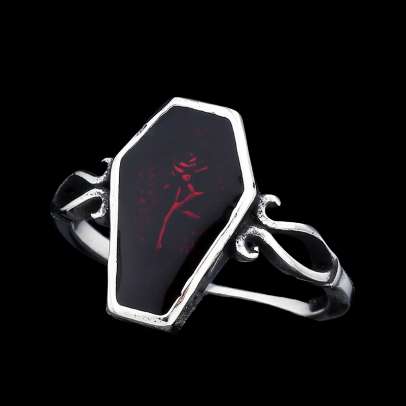 Red Epoxy Flower Coffin Ring