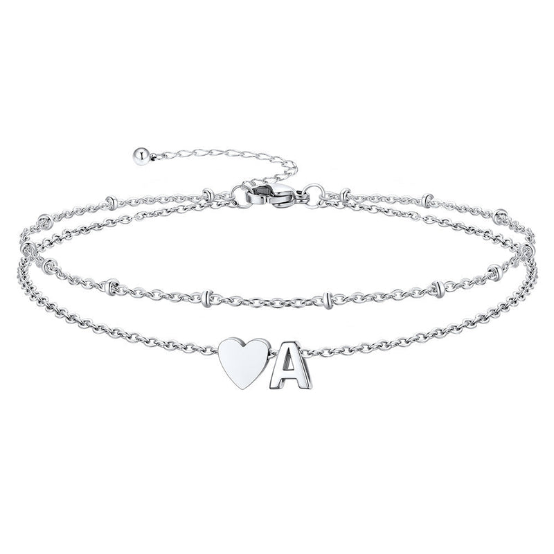 Initial Heart Layered Anklet With Heart for