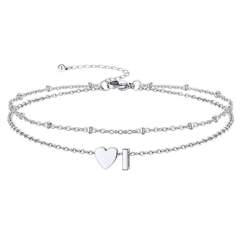 Initial Heart Layered Anklet With Heart for